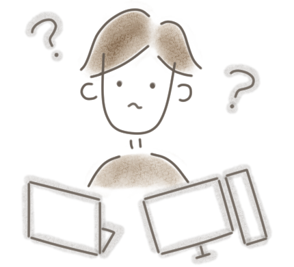 パソコン購入に悩む人のイラスト